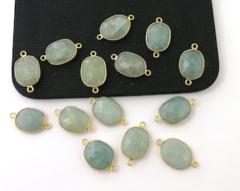 Aquamarine Gemstone Gold Plated Bezel Connector - Gemstone Connector - Aquamarine Connector Selling by 2 Piece Mother's Day