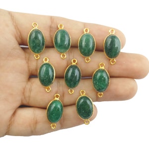 Green Aventurine Smooth Stone Connector Oval Shape Gemstone Connector Making by jewelry Selling By Piece Mother&#39;s Day