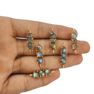 Labradorite Gold Plated Three Stone Pendant & Connector - Necklace Gemstone - Prong Set Jewelry Making Charms -Selling By Piece Mother&#39;s Day