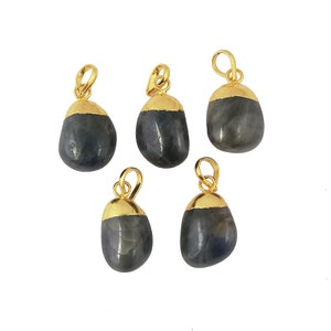 Sapphire Smooth Tumble Charms Pendant, 14 to 18mm Approx. Gold Electroplated Pendant, Selling By Piece Valentine’s Day