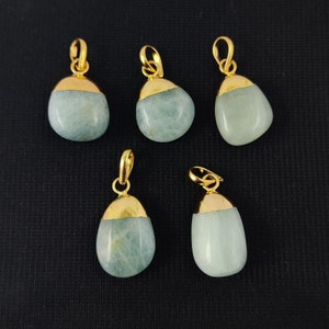 Aquamarine Smooth Tumble Charms Pendant, Gold Electroplated Pendant, Selling By Piece Mother&#39;s Day