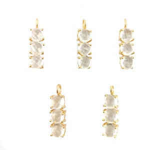 Crystal Gold Plated Three Stone Pendant - Birthstone Necklace Gemstone - Prong Set Jewelry Making Charms - Selling By Piece Mother&#39;s Day