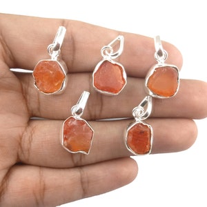 Raw Carnelian Pendant, Silver Plated Gemstone Pendant, Orange Carnelian Pendant, Rough Carnelian Pendant
