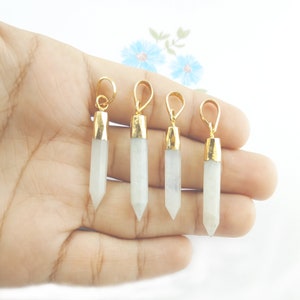 Moonstone Cap Spikes Pendant - Electroplated Pencil Point Pendant - Gold Electroplated Faceted Pendant - Pencil Shape Gemstone