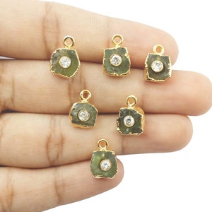 Peridot CZ Crystal Gold Charms Pendant Small Gemstone Crystal Raw Charm Jewelry - Selling Per Piece Mother&#39;s Day