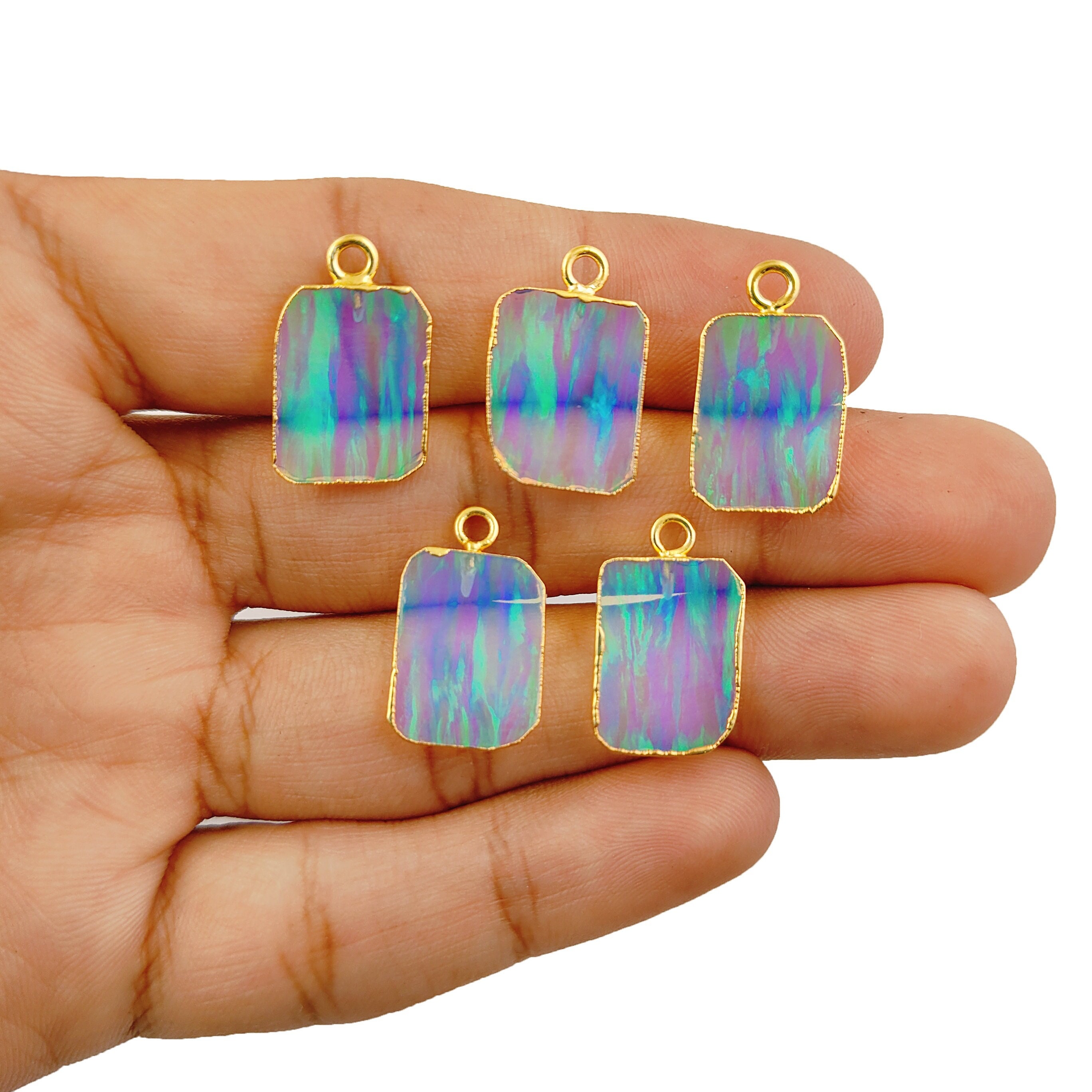 Opal Slice Charm, Size - 14x11mm Uneven Shape Gold Electroplated, Opal Pendant, Making Earring And Necklace Gift Jewelry Selling Per Piece