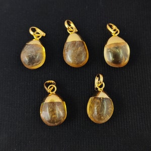 Citrine Smooth Tumble Charms Pendant, Gold Electroplated Pendant, Selling By Piece Mother&#39;s Day