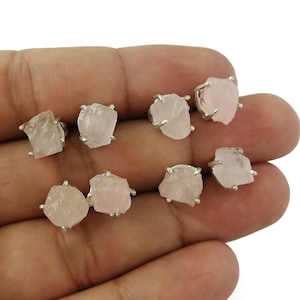 Rose Quartz Raw Stud Earrings, Prong Setting Gemstone Studs, Rough Rose Quartz Earring, Pink Stud, Birthstone Jewelry Gift, Selling Per Pair