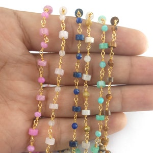 Edelstein Perlen Kette mit runden facettierten Edelstein Perlen, vergoldete Perlen Kette, Rosenkranz Perlen Kette Verkauf pro Fuß