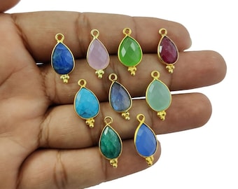 Aqua Chalcedony Bezel Pendant Gemstone Gold Plated Bezel Set