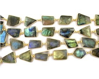 Labradorite Faceted Gemstone Bezel Connector Chain - Blue Flash Labradorite Making for Jewelry Design - Charm Necklace - Selling by Foot