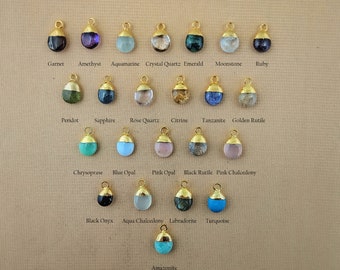 Tumble Gemstone Tiny Pendant, Size 8-10mm Approx. Handmade Pendant, Tumble Stone Pendant Electroplated Cap Charm Pendant, Selling Per Piece