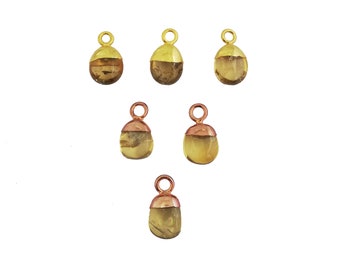 Citrine Tumble Gemstone Tiny Pendant, Citrine 8mm To 10mm Approx. Gemstone Electroplated Cap Charms Pendant, Selling Per Piece Mother's Day