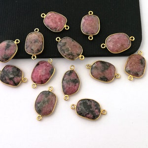 Rhodonite Gemstone Gold Plated Bezel Connector - Gemstone Connector - Rhodonite Connector Selling By 2 Piece Mother&#39;s Day