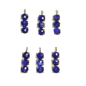 Sapphire Gold Plated Three Stone Pendant - Birthstone Necklace Gemstone - Prong Set Jewelry Making Charms - Selling By Piece Mother&#39;s Day
