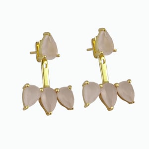 Pink Chalcedony Gold Vermeil Ear Jacket Earrings - Solid Silver Ear Jacket Earring - Selling Per Pair Mother&#39;s Day