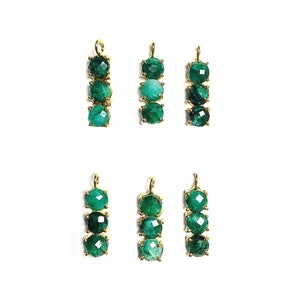 Emerald Gold Plated Three Stone Pendant - Birthstone Necklace Gemstone - Prong Set Jewelry Making Charms - Selling By Piece Mother&#39;s Day