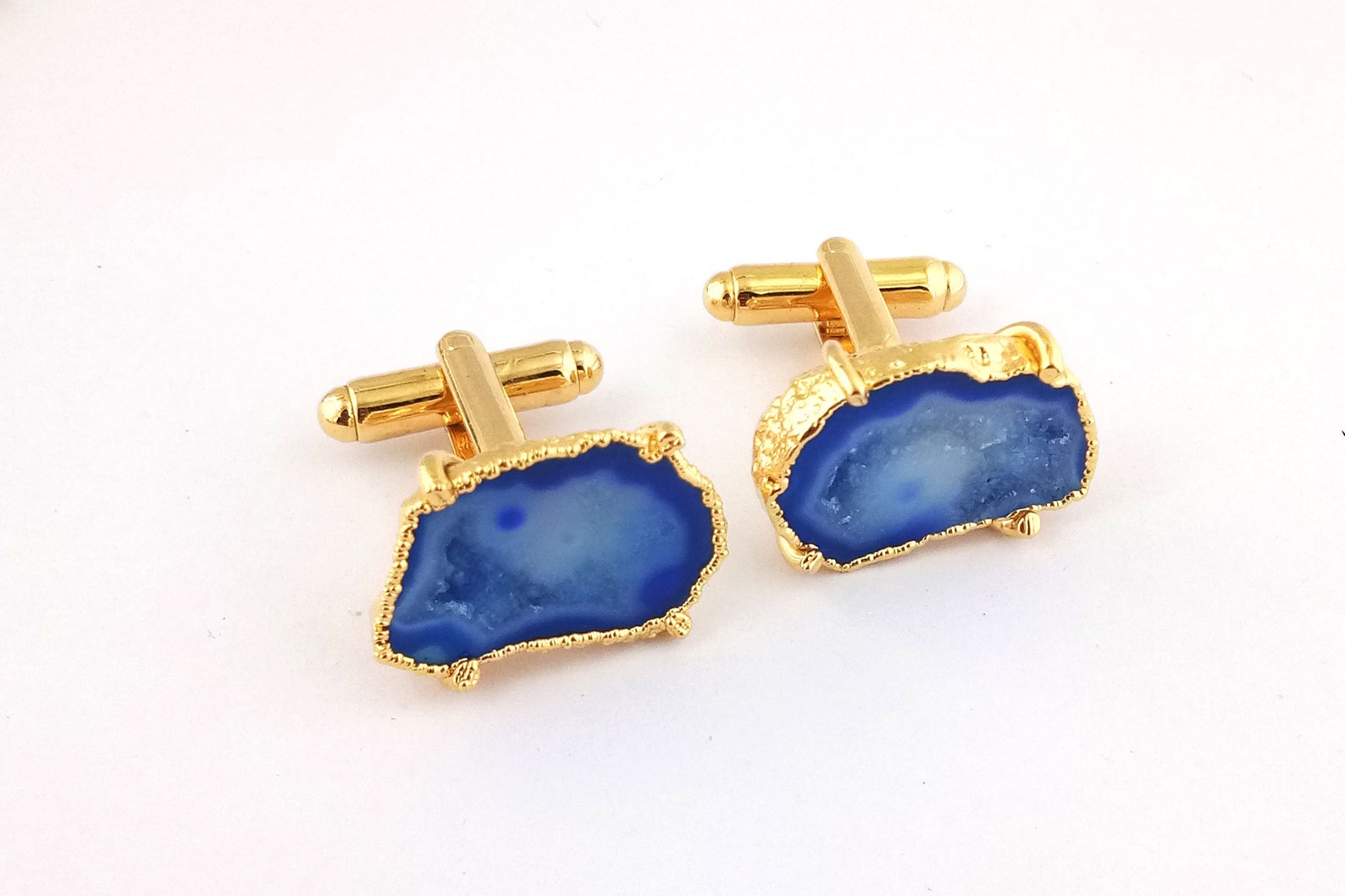 Geode Druzy Gemstone Cufflink Mens Suit Cufflinks Set Gold Etsy
