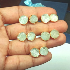 Raw Aquamarine Stud Earrings - Birthstone Jewelry - Electroplated Gemstone Earrings - Sold by Pair