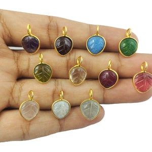 Leaf Carving Bezel Set Pendant Stone Size 10x8mm - Sterling Silver Gold Plated Pendant Semi Precious Gemstone Pendant - Making By Jewelry