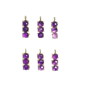 Amethyst Gold Plated Three Stone Pendant - Birthstone Necklace Gemstone - Prong Set Jewelry Making Charms - Selling By Piece Mother&#39;s Day