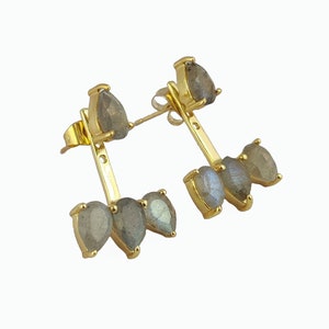 Labradorite Gold Vermeil Ear Jacket Earrings - Solid Silver Ear Jacket Earring - Selling Per Pair Mother&#39;s Day