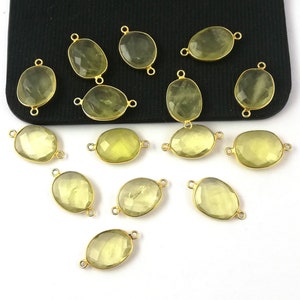 Lemon Quartz Gemstone Gold Plated Bezel Connector - Gemstone Connector - Lemon Quartz Connector Selling By 2 Piece Mother&#39;s Day