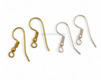 Coil And Ball Long Earwire French Hooks-Gold Plated Earring Making Findings-DIY Jewelry Making Craft Supplies-Gift For Her-Selling Per Pair