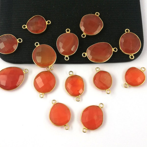 2 Piece Carnelian Gold Plated Bezel Connector - Gemstone Connector - Carnelian Connector - Both Side Faceted Gemstone - Stone Connector