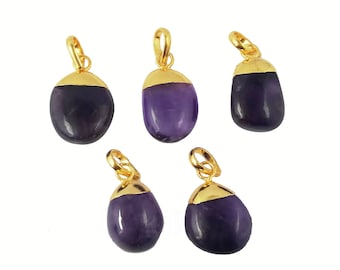 Amethyst Smooth Tumble Charms Pendant, 14 to 18mm Approx. Gold Electroplated Pendant, Selling By Piece Mother's Day