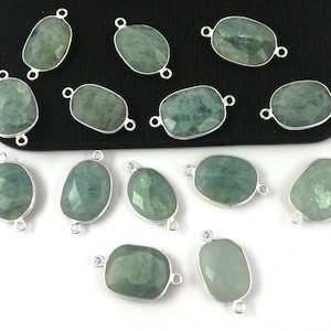 2 Piece Aquamarine Gemstone Silver Plated Bezel Connector - Gemstone Connector - Aquamarine Connector Mother&#39;s Day
