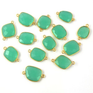 2 Piece Aqua Chalcedony Connector - Gemstone Gold Plated Bezel Connector - Natural Gemstone Connector - Chalcedony Connector