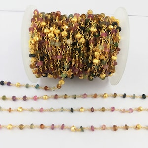 Multi Turmalin & Pyrit Edelstein Mani Perlen Kette - 3 mm bis 3,5 mm facettierte Rondelle Perlenkette - Halskette Kette - Verkauf pro Fuß