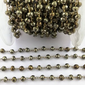 Pyrit Edelstein Perlen Kette - 6 mm bis 6,5 mm facettierte runde Perlenkette - Halskette Kette - Verkauf pro Füße Muttertag