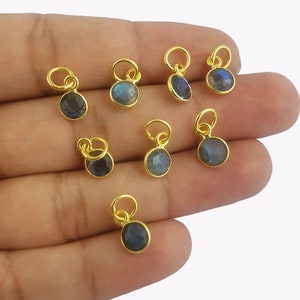 Labradorite Faceted 6mm Round Shape Pendant, Gold Vermeil Bezel Set Pendant, Selling Per Piece Mother&#39;s Day