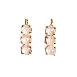 Rose Quartz Gold Plated Three Stone Pendant - Birthstone Necklace Gemstone - Prong Set Jewelry Making Charms - Selling By Piece Mother&#39;s Day