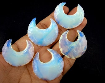 5 Pcs Opalite Half Moon Shape 30-35mm Natural Opalite Gemstone - Blue Opalite Rock~Healing Opalite Gemstone~ Blue Fire Opalite Stone