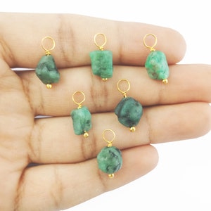 Emerald Gold Plated Wire Wrapped Pendant 7mm to 10mm Small Raw Gemstone - Raw Birthstone Pendant - Rough Gemstone Pendant Selling By Piece