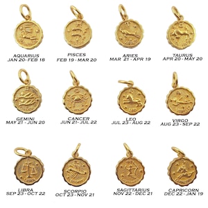 Zodiac Coin Pendant Size 11mm Horoscope Charms Birth Star Sign Gold Astrological Zodiac Signs Double Sided Charm Pendant  -Selling By Piece