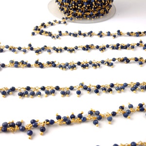 Natürlicher blauer Saphir 2.5 mm Rosenkranz Perlen Kette Wire Wrapped Rosenkranz Kette, natürlicher blauer Saphir Edelstein Rosenkranz Kette - Verkauf per Fuß