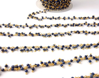 Natürlicher blauer Saphir 2.5 mm Rosenkranz Perlen Kette Wire Wrapped Rosenkranz Kette, natürlicher blauer Saphir Edelstein Rosenkranz Kette - Verkauf per Fuß