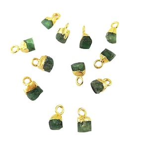 Green Emerald Raw 5-7 mm Approx. Gold Electroplated Pendant, May Birthstone Charm Pendant, Green Emerald Raw Pendant, Selling Per Piece