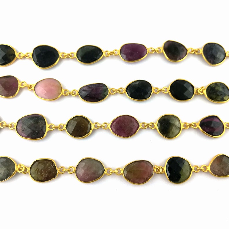 Selling By Foot Making For Jewelry Tourmaline Connector Necklace Natural Tourmaline Faceted Gemstone Bezel Chain Chain Bracelet