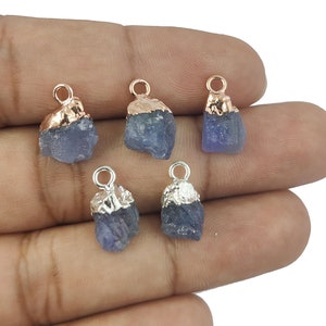 Raw Tanzanite Gemstone Pendant - Rose Gold & Silver Electroplated Cap Pendant - Selling By Piece Mother&#39;s Day