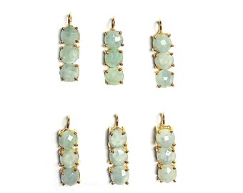 Aquamarine Gold Plated Three Stone Pendant - Birthstone Necklace Gemstone - Prong Set Jewelry Making Charms - Selling By Piece Mother's Day