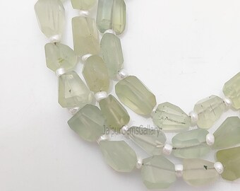 A+++ Prehnite Gemstone Beads-Faceted Nuggets Shape Beads-Green Loose Stone Beads Strand-20 Beads In Strand-Selling Per Strand