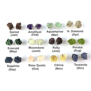 Natural Raw Gemstone Prong Set Stud Earrings- Silver Plated Handmade Studs- Birthstone Earrings- Push Back Dainty Earring- Selling Per Pair