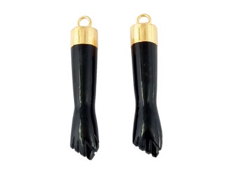 Black Onyx Carved Pendant Gold Cap Fist Pendant, Pendant Gemstone Jewelry, Selling Per Piece Mother's Day