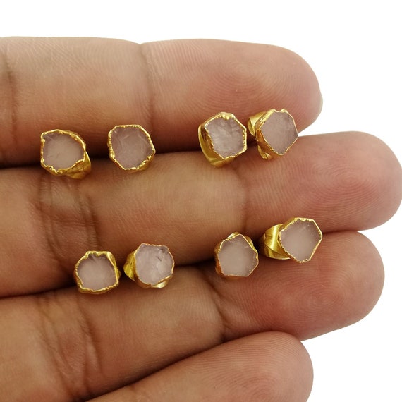 Rose Quartz Rough Stud, Birthstone Earring, Pink Rose Quartz Raw 5-7 mm Approx. Stud Earrings, Tiny Earring, Selling Per Pair Mother's Day