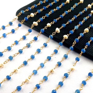Edelstein Perlen Kette, blauer Saphir und Perlenstein Rosenkranz Kette - 3-3.5 mm facettierte runde Perlenkette, Halskette Kette, Verkauf pro Fuß